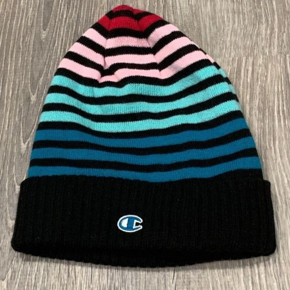 Champion Knit Hat Pink Teal Black C6
